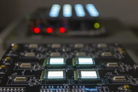 The process of checking several oled displays of white color on the test stat Stock Photos