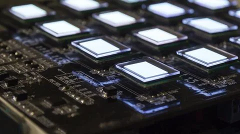 The process of checking several oled displays of white color on the test stat Stock Photos