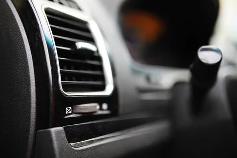 The process of choosing climate control in the car. Various controls in aut.. Stock Photos