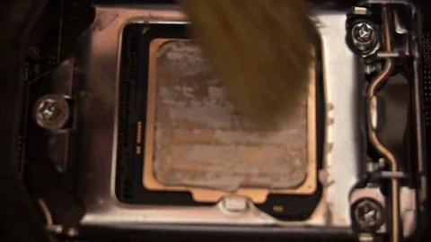 Process of cleaning cpu chip microchip by the brush macro 4K Stock Footage 77172126