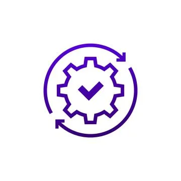 Process completed icon, tick and gear Stockillustratie