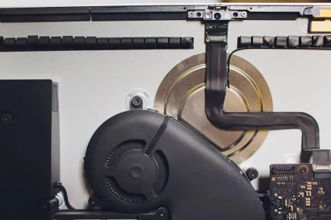 Process of computer repair. Engineer in white gloves disassembling computer. Stock Photos