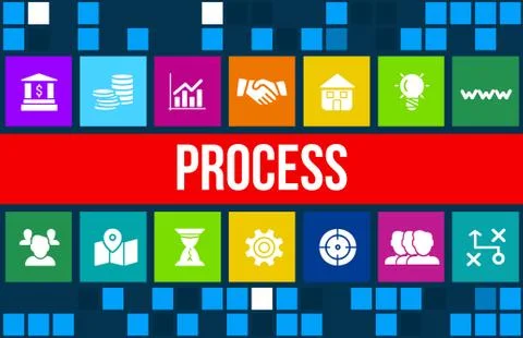 Process concept image with business icons and copyspace. Stock Illustration