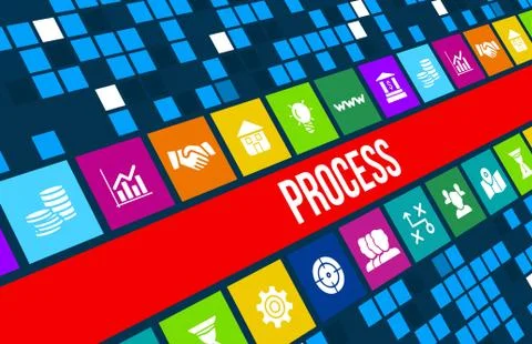 Process concept image with business icons and copyspace. Stock Illustration