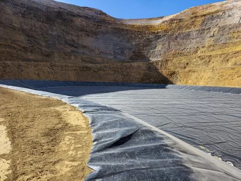 Process of constructing water pools with geosynthetic materials at the bott.. Stock Photos