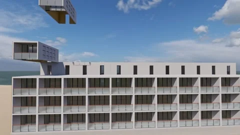 Process of construction new and modern modular house. 3d rendering. Video stock 241023465