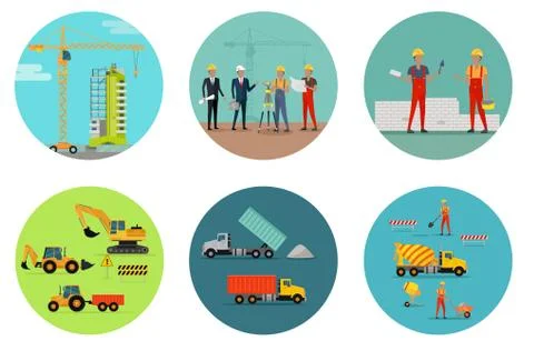 Process Construction of Residential Houses Illustrazione stock