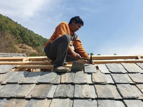Process of construction work of rooftop Foto stock