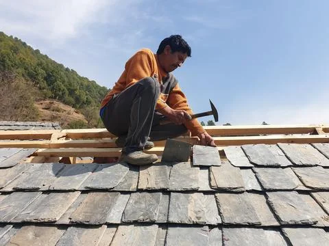 Process of construction work of rooftop Stock Photos