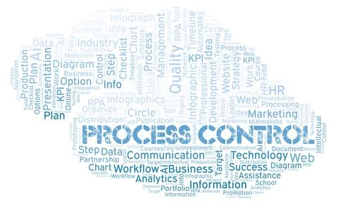 Process Control typography word cloud create with the text only. Stock Illustration