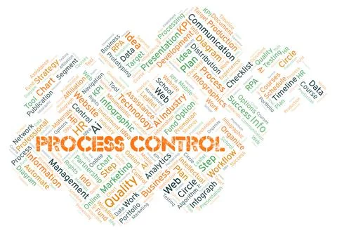 Process Control typography word cloud create with the text only. Stock Illustration