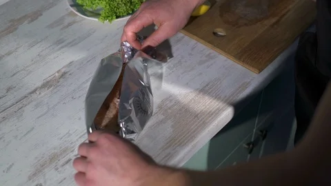 Process of cooking the baked salmon steak Stock Footage 105995834