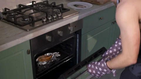 Process of cooking the baked salmon steak Stock Footage 105998554