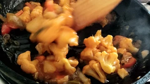 The process of cooking cauliflower in sweet and sour sauce. Stock Footage 172181727