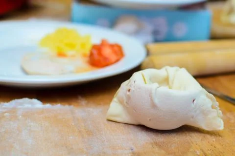 The process of cooking children's baskets of tomatoes and cheese Stock Photos