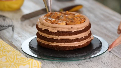 Process of cooking chocolate sponge cake. Step by step assembly chocolate cake. Stock Footage 111319290