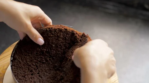 Process of cooking chocolate sponge cake. Step by step assembly chocolate cake Stock Footage 119548900
