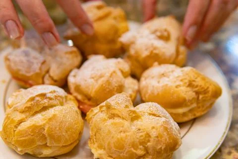 Process of cooking custard cakes Stock Photos