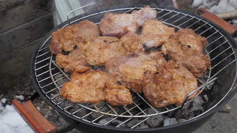 The process of cooking delicious barbecue in nature. Stock Footage 170306872