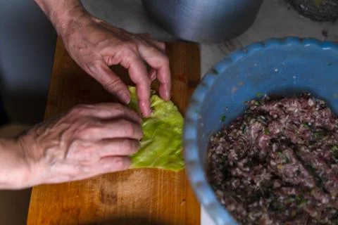 The process of cooking dinner using minced meat Stock Photos