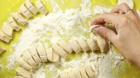 The process of cooking dumplings. the process of preparing dough for dumpling Stock Photos