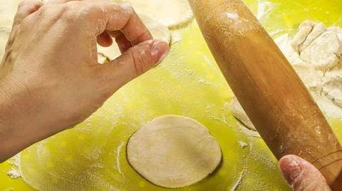 The process of cooking dumplings. the process of preparing dough for dumpling Stock Photos