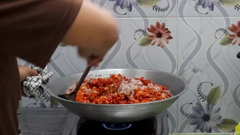 The process of cooking fried chili sauce Stock Footage 275324503