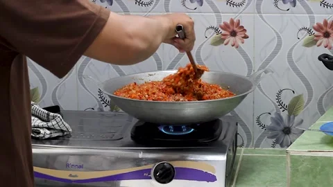 The process of cooking fried chili sauce Stock Footage 275325152