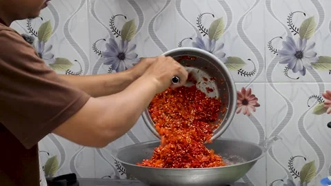 The process of cooking fried chili sauce Stock Footage 275325464