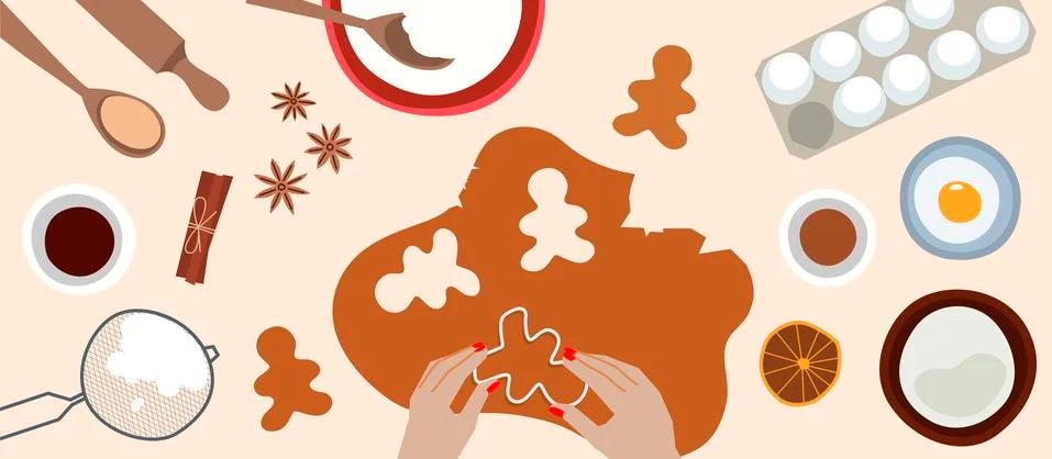 Process of cooking gingerbread vector flat illustration. Stock Illustration