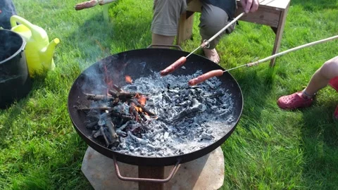 The process of cooking on a grill. barbecue, coal and ashes in a pit 動画素材 252914792