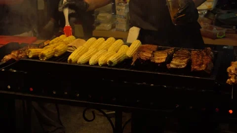 The process of cooking grilled and working cooks in a team Stock Footage 139095112