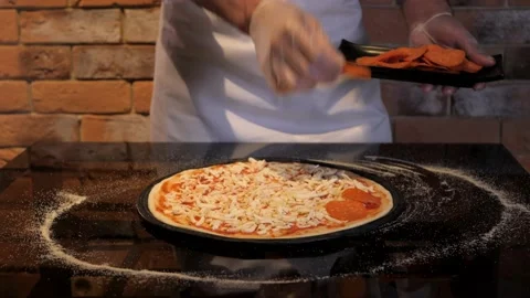 Process of cooking Italian pizza pepperoni. Video stock 132828552