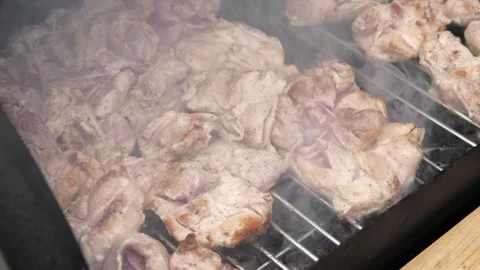 The process of cooking meat on coals. Stock Footage 275571486