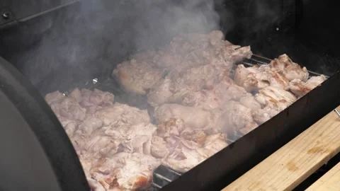 The process of cooking meat on coals. Stock Footage 275571490