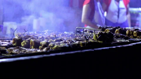 The process of cooking meat on the grill Stock Footage 43455128