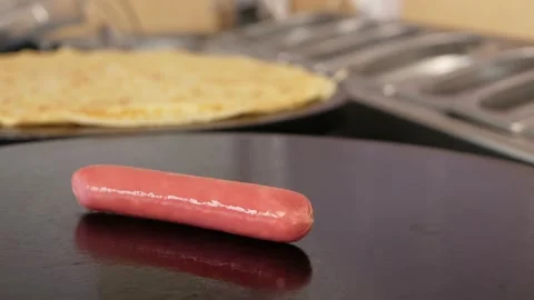 Process of cooking pancakes, Russian holiday Pancake week. Restaurant, cafe Stock Footage 229642829