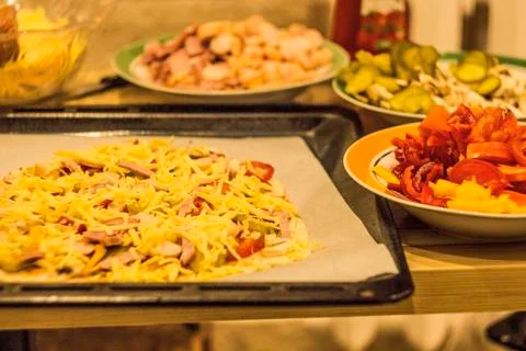 The process of cooking pizza, pizza is on the table Stock Photos