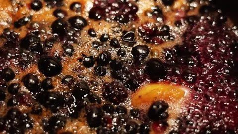 The process of cooking plum and blackberry jam.1909 Stock Footage 313522418