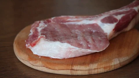 The process of cooking pork loin for frying Video stock 76466824