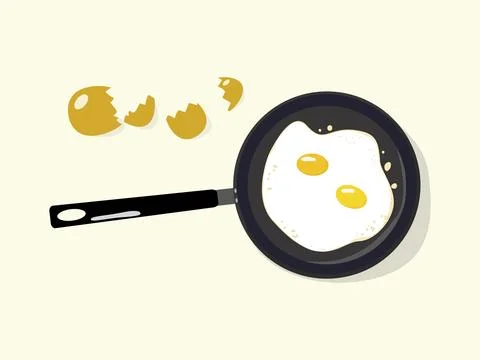 The process of cooking scrambled eggs in a frying pan Stock Illustration