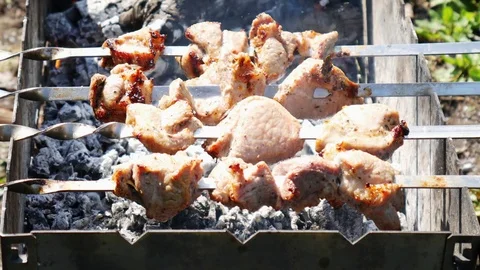 Process of cooking shish kebab Stock Footage 83598214