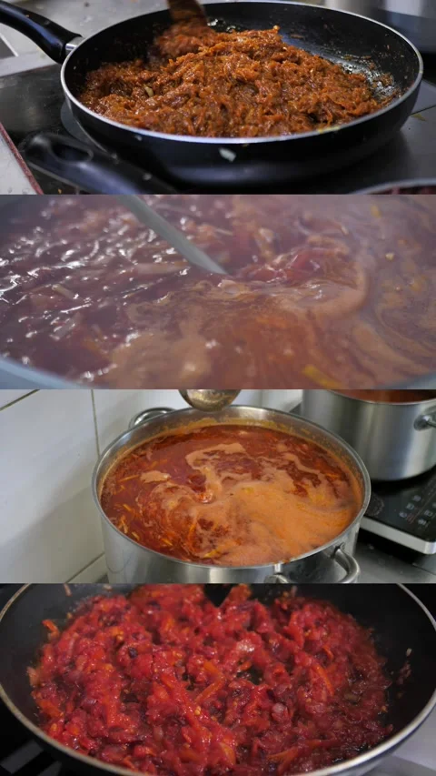 The process of cooking tomato soup with vegetables. healthy food, vegetarian Stock Footage 304245443