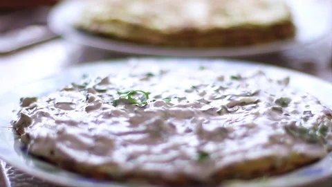 Process of cooking vegetable cake with cream Stock Footage 89936521