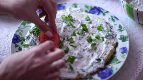 Process of cooking vegetable cake with cream Stock Footage 89936542