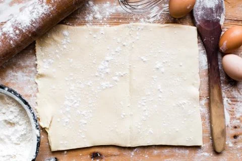 The process of cooking, wooden background, top view Stock Photos