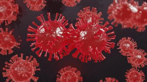 Process of coronavirus mutation on dark background. 3d illustration of close up Illustrazione stock