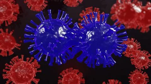 Process of coronavirus mutation on dark background. 3d illustration of close up Stock Illustration