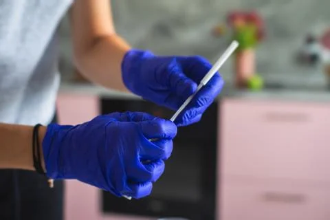 Process of coronavirus testing examination at home, COVID-19 swab collection  Stock Photos
