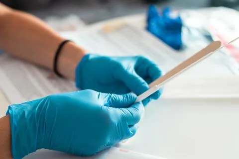 Process of coronavirus testing examination at home, COVID-19 swab collection  Stock Photos